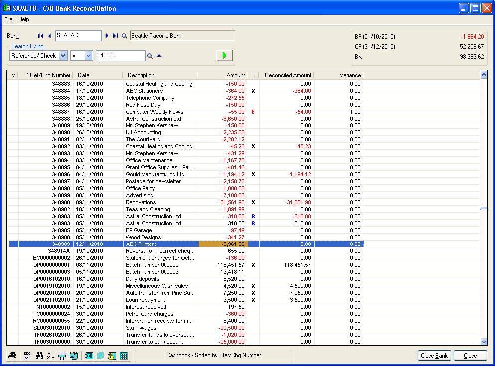 Cashbook Bank Reconciliation